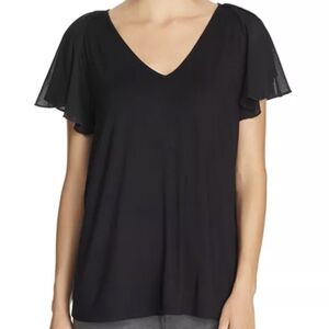 Kim & Cami Black Ruffled Flutter Sleeve Blouse